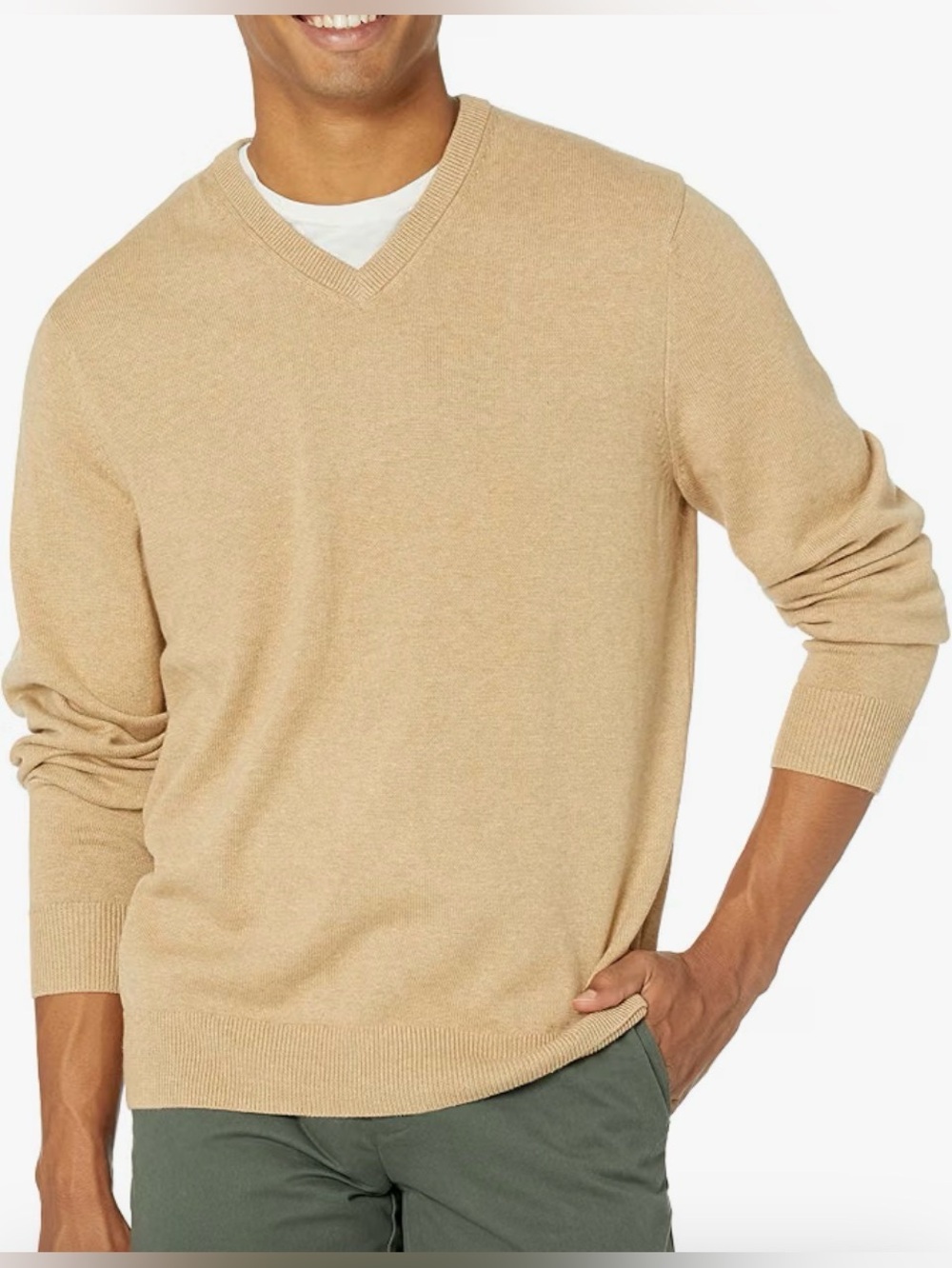 Amazon Essentials Men's 100% cotton v neck sweater, new, large